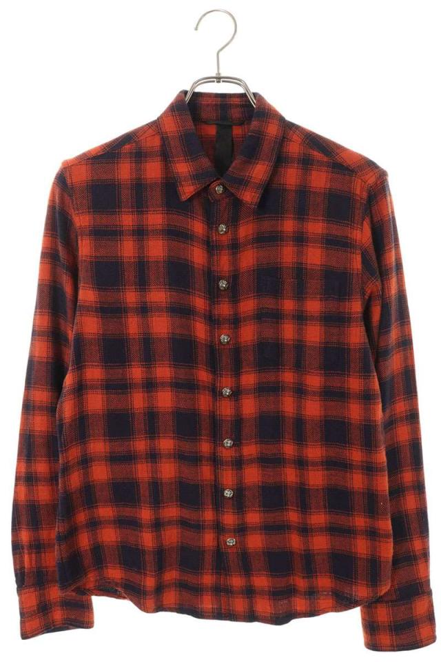 クロムハーツ サイズ:S（JVP)  LOOSEENDS LS ルーズエンド 袖クロスパッチクロスボールボタンチェック長袖シャツ 中古 OS06