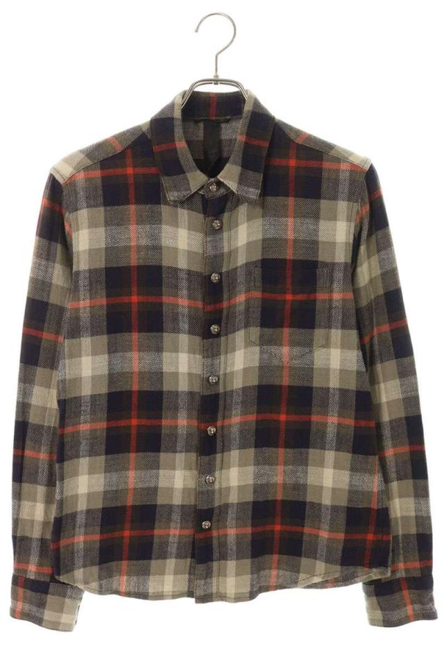 クロムハーツ サイズ:S（JVP)  LOOSEENDS LS ルーズエンド 袖クロスパッチクロスボールボタンチェック長袖シャツ 中古 OS06