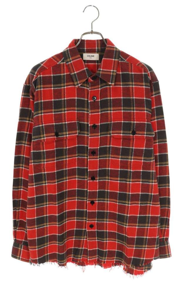 セリーヌ サイズ:39  24AW  2C58A850X 裾カットオフチェックルーズ長袖シャツ 中古 OM10