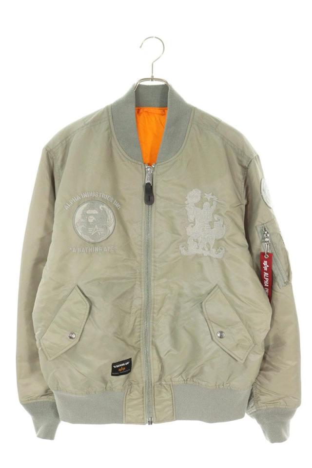 アベイシングエイプ  アルファ サイズ:M  001HJJ731907C ロゴ刺繍MA-1ボンバージャケットブルゾン 中古 SB01