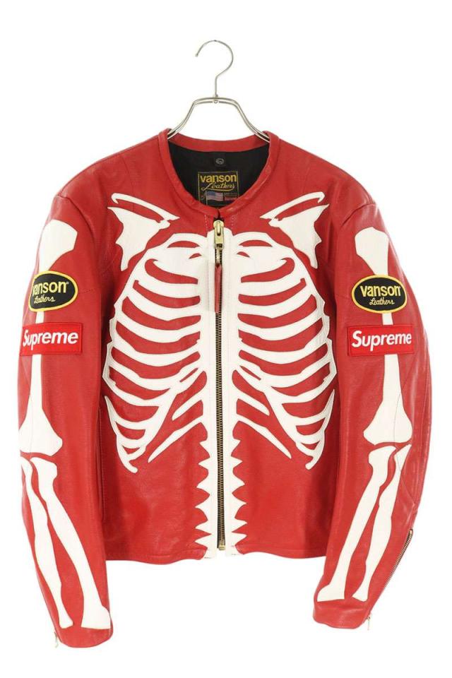 シュプリーム  バンソン サイズ:S  Leather Bones Jacket ワッペンロゴボーンレザージャケット 中古 SB01