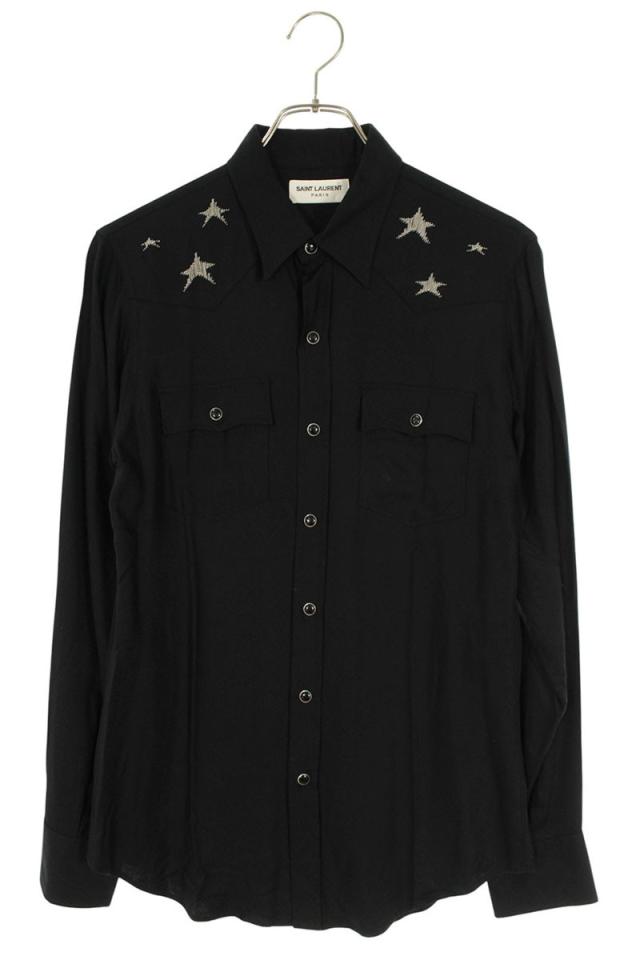 サンローランパリ サイズ:XS  433600 Y978L チェーンスター装飾ウエスタン長袖シャツ 中古 SB01