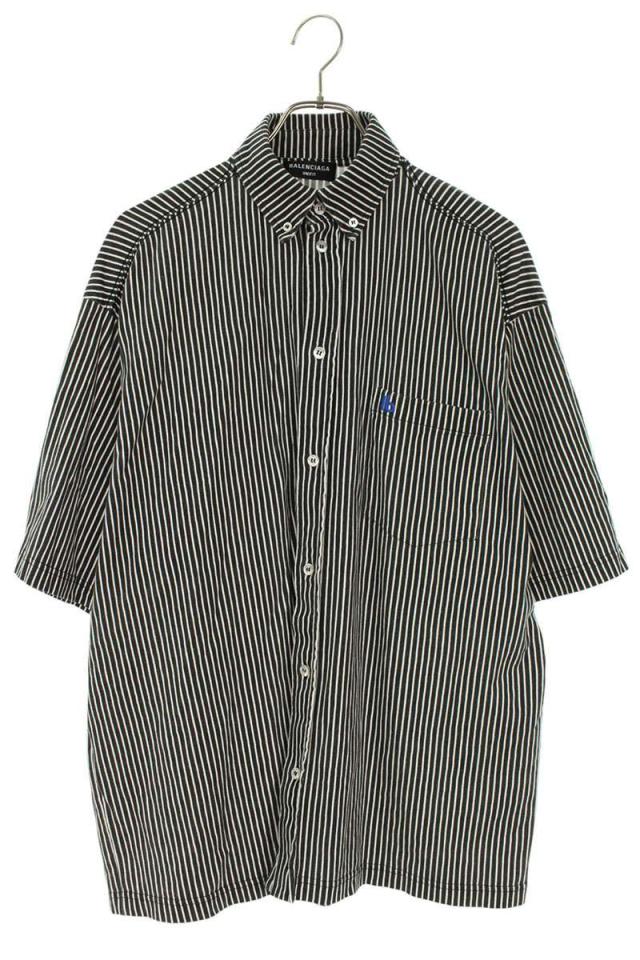 バレンシアガ サイズ:XS  681755 TLVJ9 ストライプボタンダウン半袖シャツ 中古 BS99