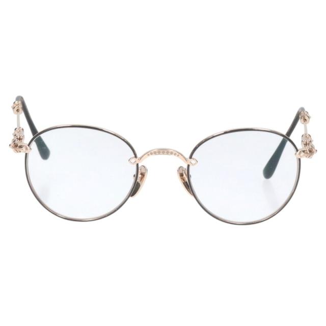 クロムハーツ サイズ:49□22-145  BUBBA-A クロステンプルゴールドメタルフレームラウンド眼鏡 中古 SS07