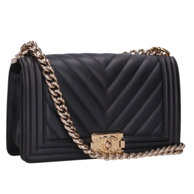 シャネル サイズ:25  ボーイシャネル25 Vステッチラムスキンチェーンレザーショルダーバッグ 中古 SS13