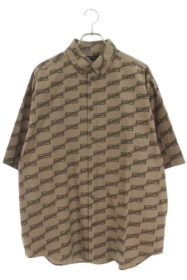 バレンシアガ サイズ:37  681702 TML36 モノグラムロゴ総柄ボタンダウンオーバーサイズ半袖シャツ 中古 BS99