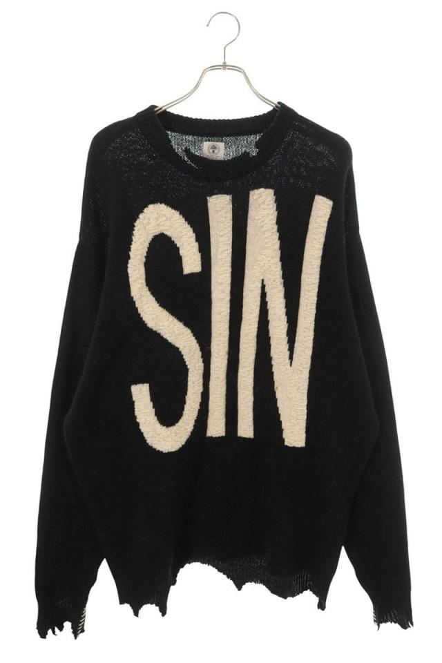 セントマイケル サイズ:L  SM-A21-0000-039 ダメージ加工ロゴ刺繍ウールニット 中古 OM10