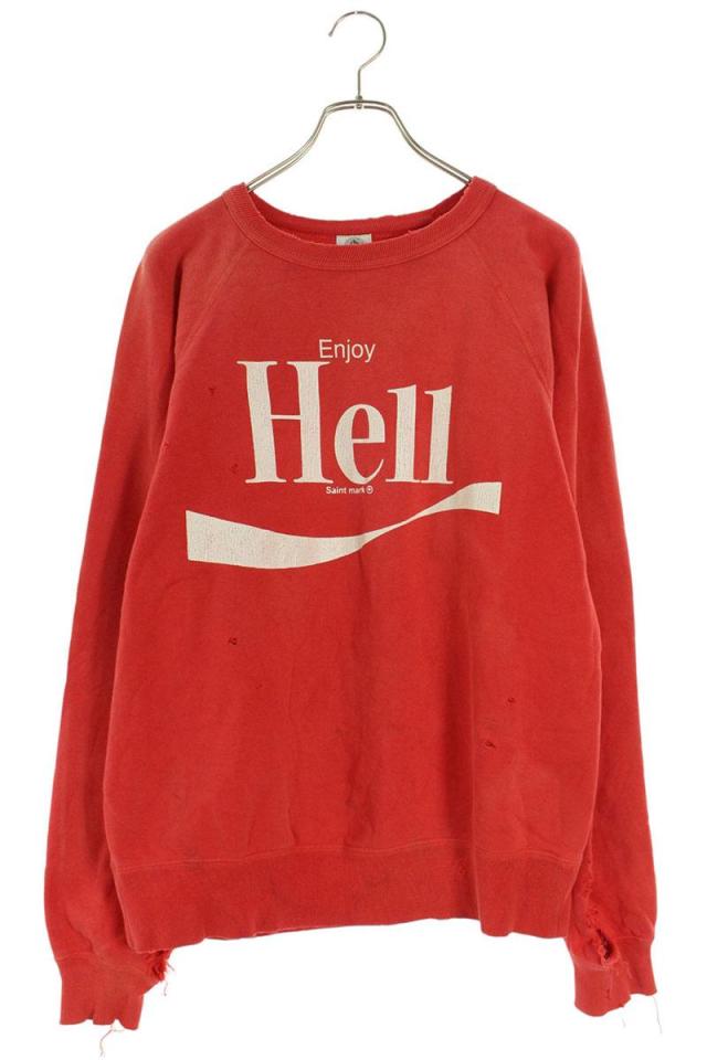 セントマイケル サイズ:M 21AW SM-A21-0000-030 ENJOY HELL ヴィンテージ加工ラグランスウェット 中古 SB01