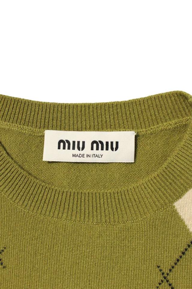 ミュウミュウ  MML974 アーガイル柄カシミア半袖ニット レディース 36 MIU MIU - ミュウミュウ MML974 アーガイル柄カシミア半袖ニット