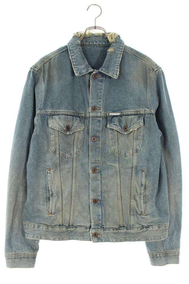 オフホワイト サイズ:XL 18AW OMYE005F18166005 ヴィンテージ加工バックアロープリントデニムジャケット 中古 OM10