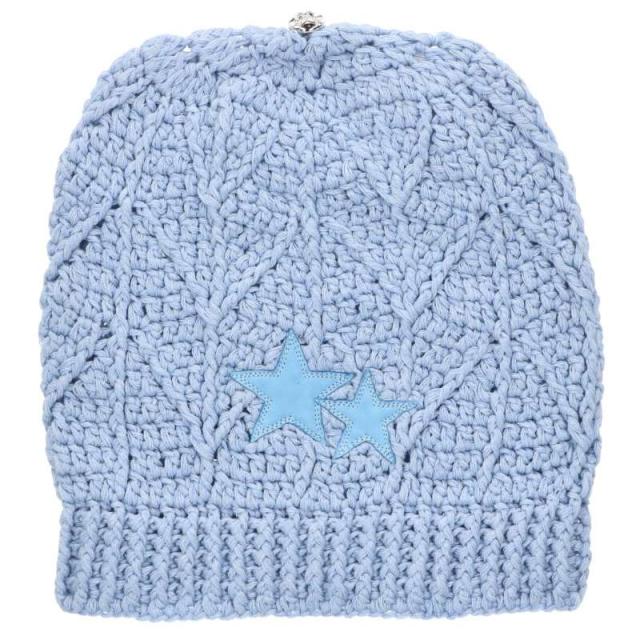 クロムハーツ サイズ:ONE SIZE  BEANIE CASH スターレザーカシミアニットキャップ 中古 SJ02