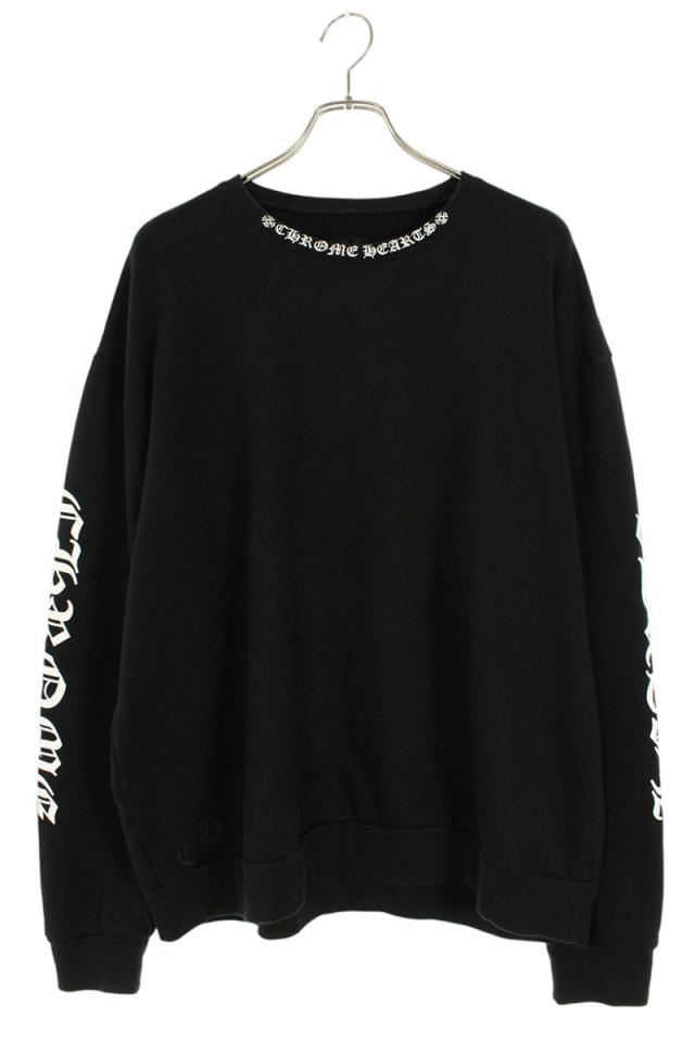 クロムハーツ サイズ:L SWTSHRT PLVR ネックロゴプリントクルーネックスウェット 中古 FK04