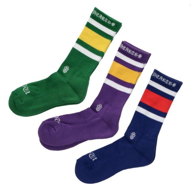 クロムハーツ サイズ:M SOCKS CH STRIPES 3PK ストライプ柄ソックス靴下 中古 OK15
