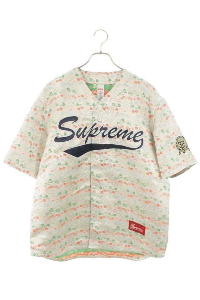 シュプリーム サイズ:M FLORAL JACQUARD BASEBALL JERSEY フロントロゴジャガードベースボール半袖シャツ 中古 OM10