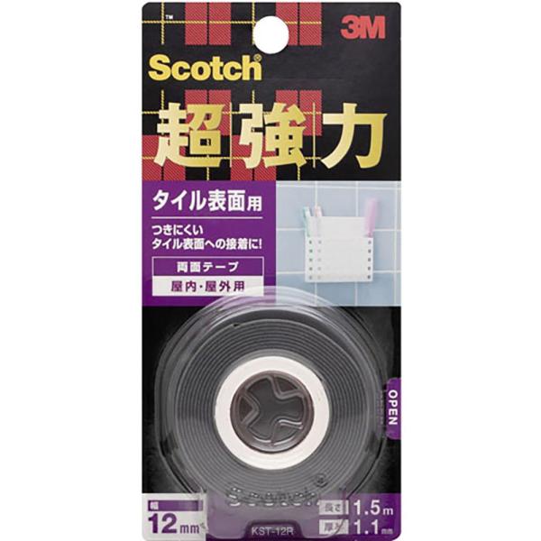 両面テープ スコッチ 超強力両面テープ タイル表面用 幅12mm×長さ1.5m×厚み1.1mm KST-12R 3M 両面テープ 超強力 強力両面テープ テープ M6