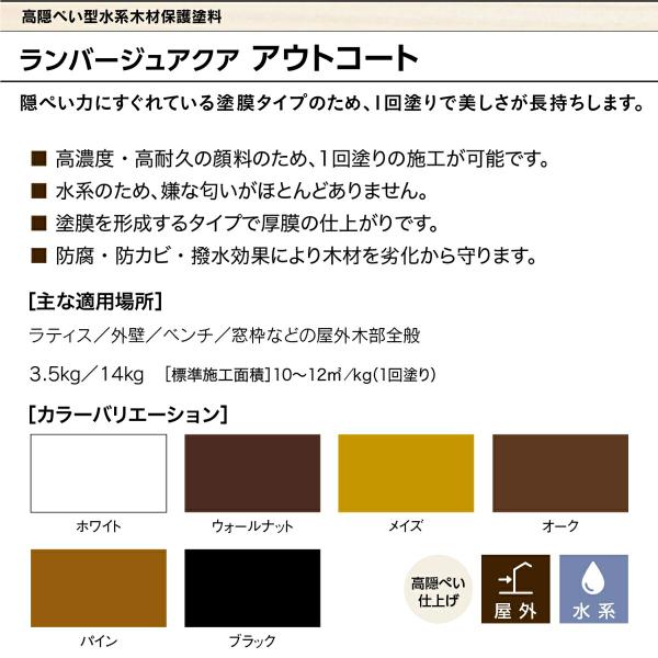 塗料 ランバージュアクア アウトコート 14kg ウォールナット ABC商会 ペンキ 水性 水性塗料 水性ペンキ 防腐剤 木材 ウッドデッキ 塗料 高耐久 撥水 防カビ