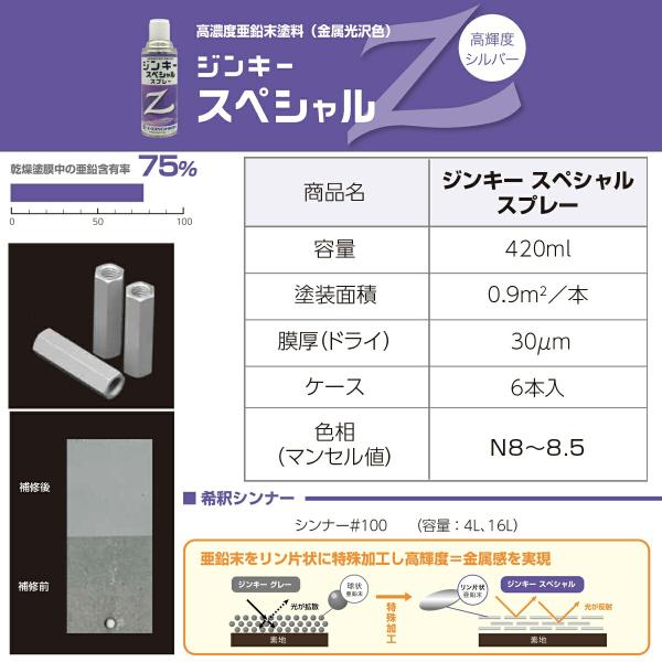 塗料 ジンキースペシャル スプレー 420ml ×6本 エーエスペイント 日本ペイント スプレー塗料 シルバー グレー メッキスプレー メッキ塗装 スプレー 錆止め塗料_1