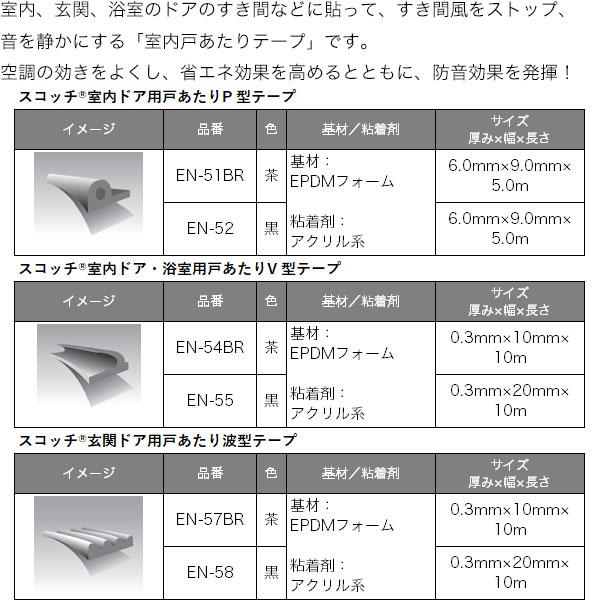 隙間テープ スコッチ 戸あたり波型テープ 黒 玄関ドア用 ×12巻 長さ5m(2.5m×2本)×幅8.5mm×厚さ3.5mm EN-58 3M 補修テープ 静音 テープ ドア_1