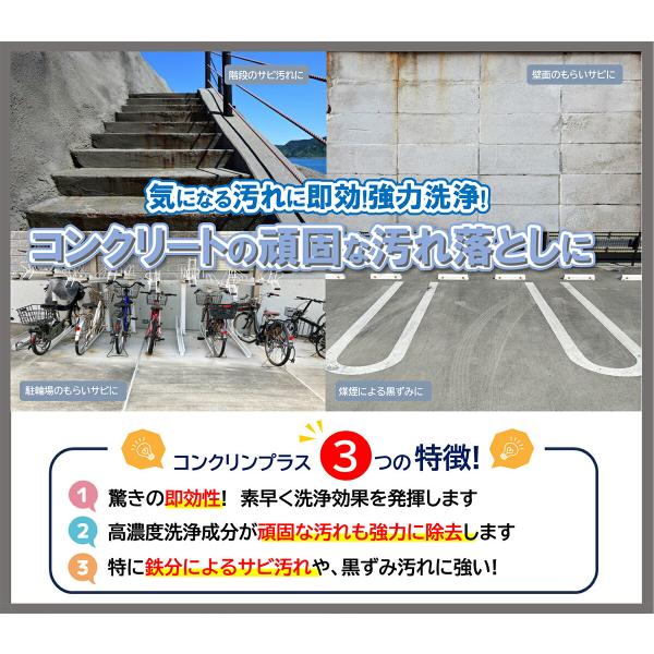 法人限定 クリーナー 強力酸性洗剤 (即効タイプ) コンクリンプラス 4L ×4缶 ラグロン 酸性洗剤 コンクリート 洗剤 コンクリートクリーナー 錆 漂白 掃除 洗浄剤_1