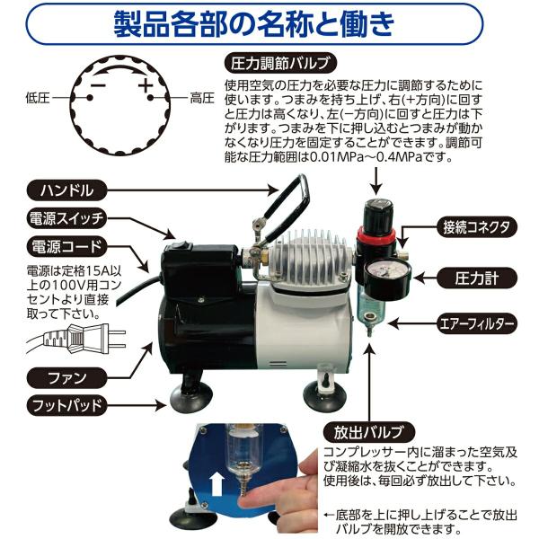 コンプレッサー 100V エアブラシ専用 エアーコンプレッサーORCA エアブラシ付属 ABM-04 アサヒペン エアーコンプレッサー 100V エアコンプレッサー 塗装_6