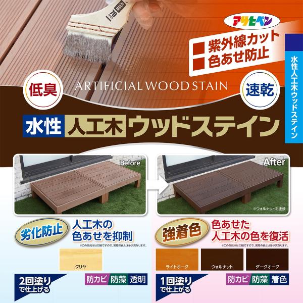 塗料 水性人工木ウッドステイン 1.8L ×6缶 ライトオーク アサヒペン 水性塗料 ペンキ 水性 水性ペンキ ウッドデッキ 塗料 防カビ 防藻 低臭 劣化 速乾