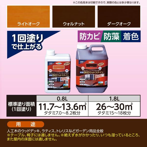 塗料 水性人工木ウッドステイン 1.8L ×6缶 ライトオーク アサヒペン 水性塗料 ペンキ 水性 水性ペンキ ウッドデッキ 塗料 防カビ 防藻 低臭 劣化 速乾