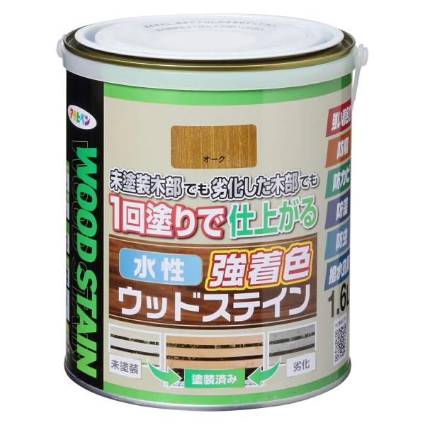 塗料 水性強着色ウッドステイン 1.6L ×6缶 オーク アサヒペン 水性塗料 ペンキ 水性 水性ペンキ 防腐剤 木材 ウッドデッキ 塗料 防カビ 防虫 撥水 防藻