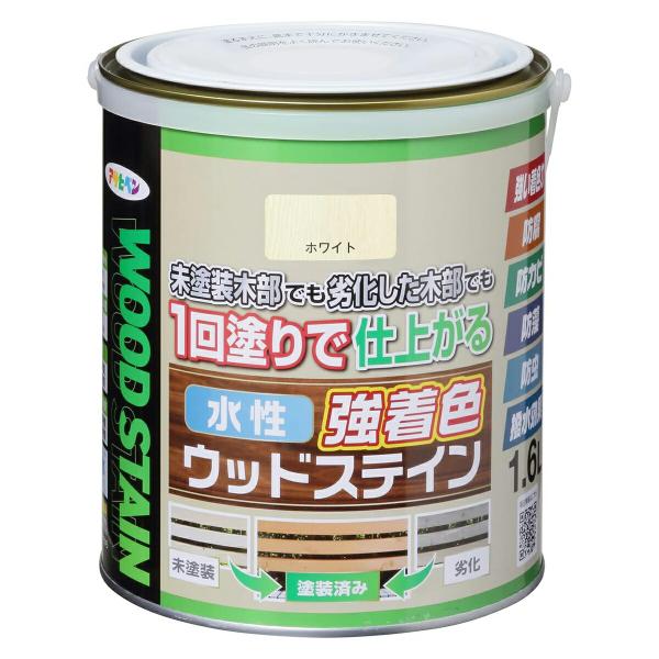 塗料 水性強着色ウッドステイン 1.6L ×6缶 ホワイト アサヒペン 水性塗料 ペンキ 水性 水性ペンキ 防腐剤 木材 ウッドデッキ 塗料 防カビ 防虫 撥水 防藻