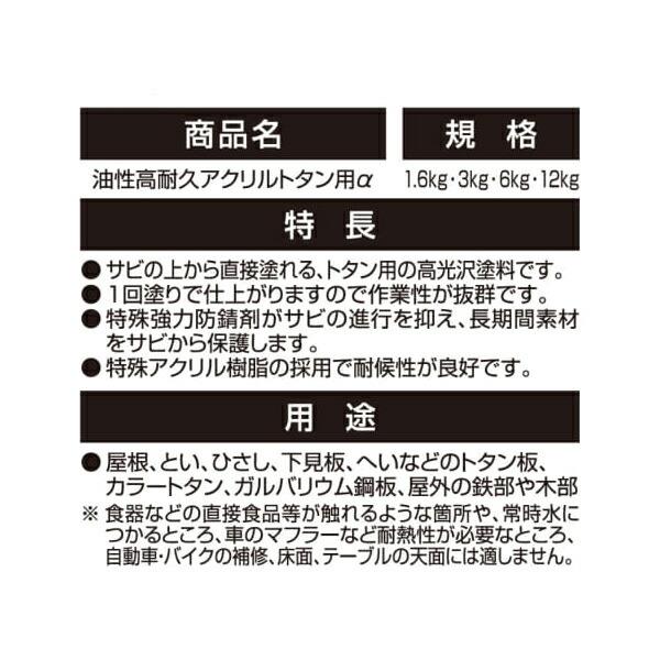 塗料 油性高耐久アクリルトタン用α 12kg 赤さび アサヒペン ペンキ 油性 油性塗料 屋根塗料 錆止め塗料 トタン屋根用塗料 錆の上から塗れる塗料_4