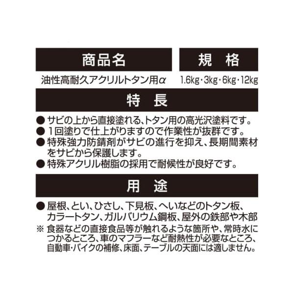 塗料 油性高耐久アクリルトタン用α 12kg 新茶 アサヒペン ペンキ 油性 油性塗料 屋根塗料 錆止め塗料 トタン屋根用塗料 錆の上から塗れる塗料_4