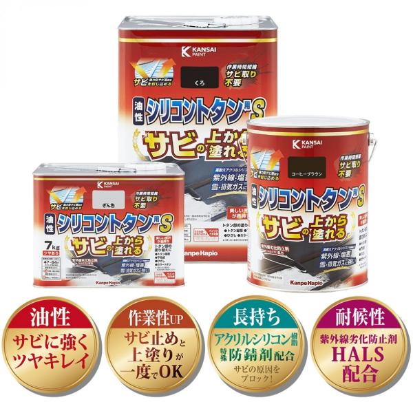 塗料 油性シリコントタン用S 14kg スカイブルー カンペハピオ ペンキ 油性 油性塗料 錆止め塗料 錆の上から塗れる塗料 錆止め 外壁塗料 高耐久 速乾_2