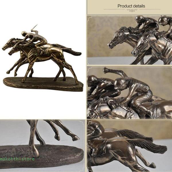 ブロンズダブル競馬の高級装飾品の像ギャロッピング競走馬ジョッキーの