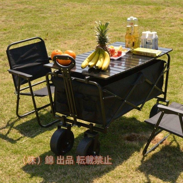 キャリーワゴンアウトドアワゴン長物対応150L 耐荷重 テーブル付きキャリーカート大容量 台車 折りたたみ株式会社錦 大型 収納 キャンプ用品 タイヤアウトドア