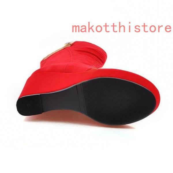 レディース ロングブーツ スエード ラウンドトゥ 厚底 ウェッジヒール