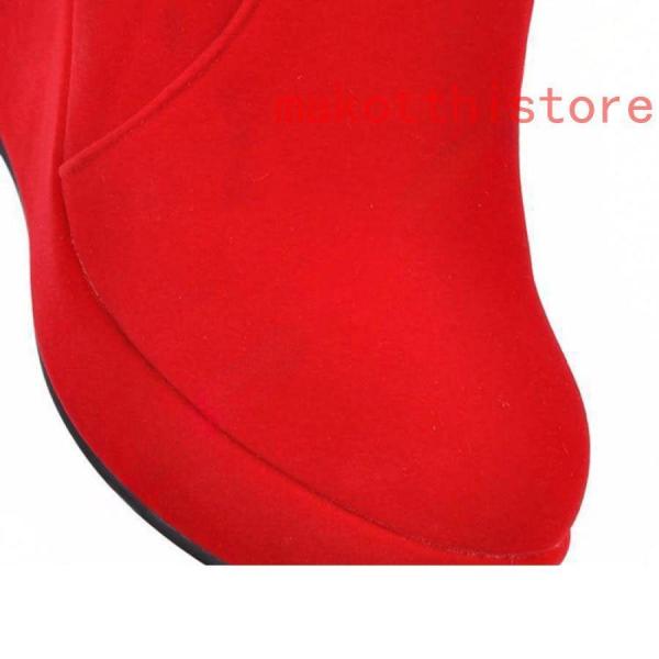 レディース ロングブーツ スエード ラウンドトゥ 厚底 ウェッジヒール