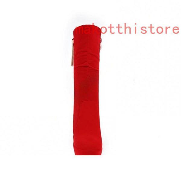 レディース ロングブーツ スエード ラウンドトゥ 厚底 ウェッジヒール