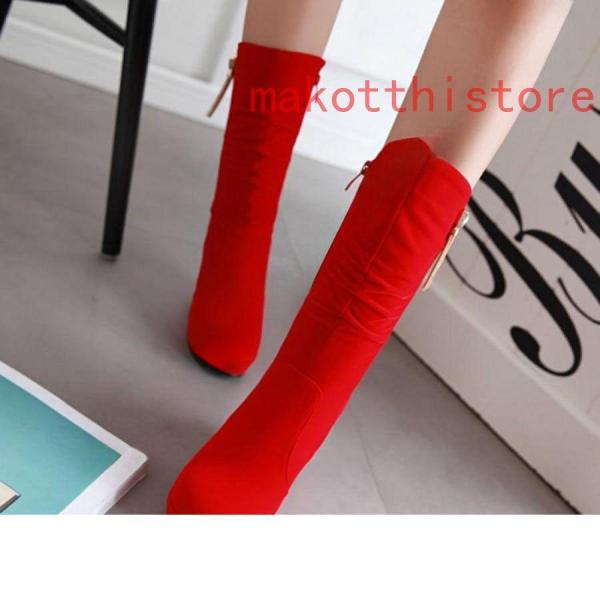 レディース ロングブーツ スエード ラウンドトゥ 厚底 ウェッジヒール