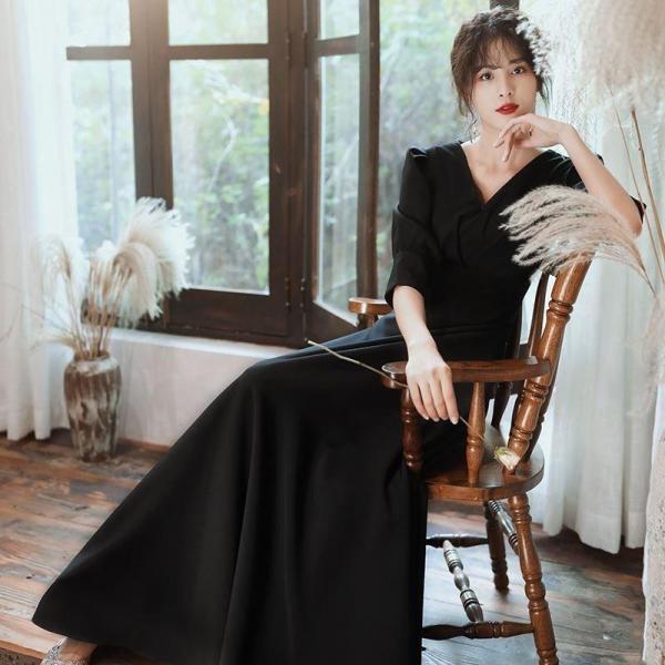 喪服 ワンピース レディース 礼服 長袖 きれいめ ロング丈 ハイウエスト Aライン Vネック ロングワンピース フォーマル エレガント シック 株式会社錦おしゃれ 喪服 ワンピース レディース 礼服 長袖 きれいめ ロング丈 ハイ