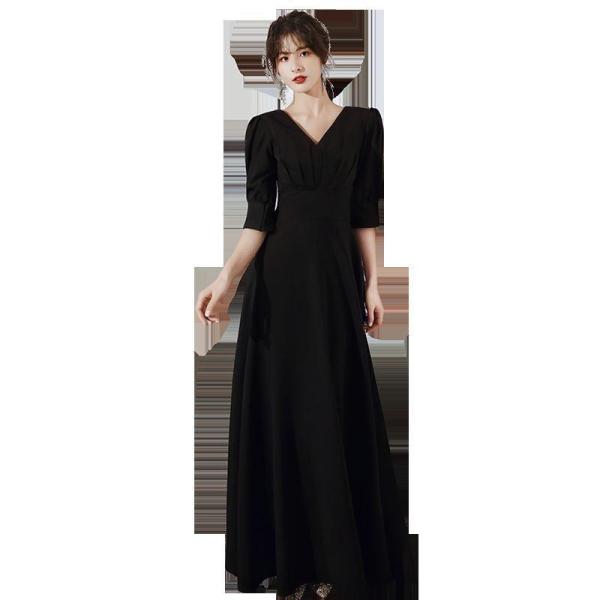 喪服 ワンピース レディース 礼服 長袖 きれいめ ロング丈 ハイウエスト Aライン Vネック ロングワンピース フォーマル エレガント シック 株式会社S＆Lおしゃれ 喪服 ワンピース レディース 礼服 長袖 きれいめ ロング丈 ハイ