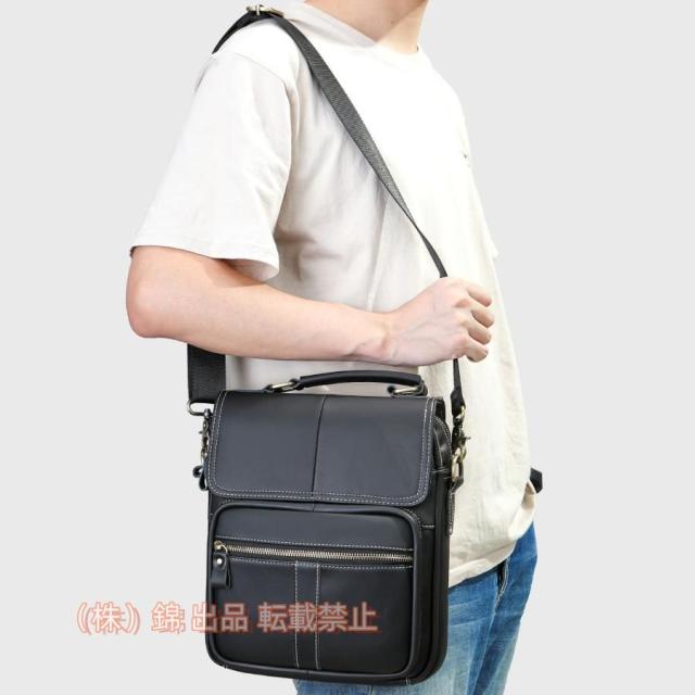 本革 ショルダーバッグ 小さめ 革 レザー ショルダー 斜め掛け 肩掛け 株式会社錦 男性用 縦型 コンパクト カジュアル 自転車 通