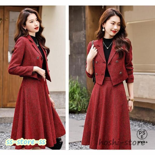 スーツセット レディース スカートセット ジャケット チェック柄