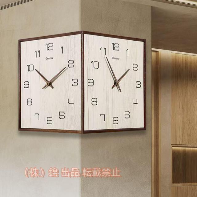 ポストモダン壁時計クリエイティブな両面壁掛け時計ホームファッション壁掛け時計シンプルなソリッドウッドクロックコリドーコーナーの両面の壁の腕時計ファッシ