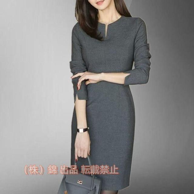 スーツワンピース タイト 膝丈 きれいめ スーツ株式会社錦 結婚式 レディース ドレス 二次会 長袖 春秋服 お呼ばれ 通勤OL 新作