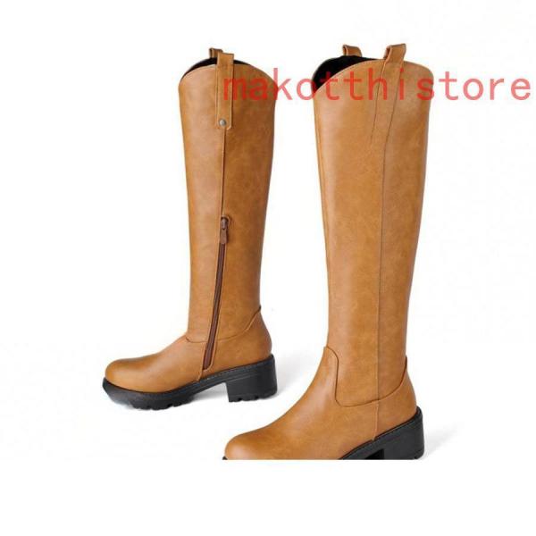 レディースロングブーツシンプルジョッキーブーツ本革太ヒール