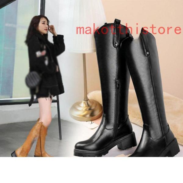 レディースロングブーツシンプルジョッキーブーツ本革太ヒール