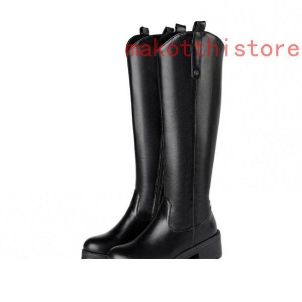 レディースロングブーツシンプルジョッキーブーツ本革太ヒール