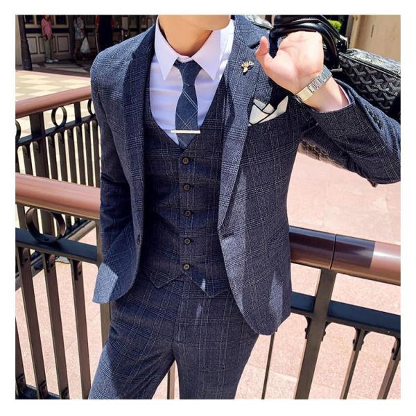 ビジネススーツ チェック柄スーツ メンズ スリーピーススーツ