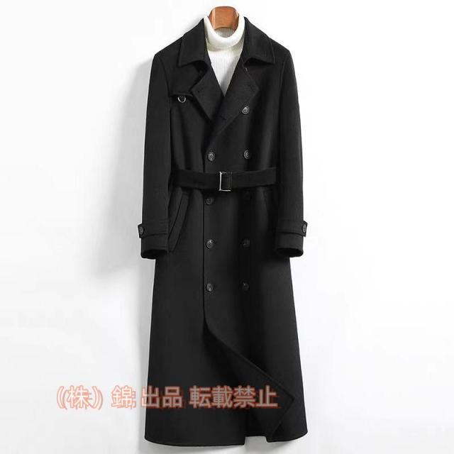 秋と冬の両面ツイードコートメンズロングパラグラフツイードダブルブレストウインドブレーカージャケット厚い 株式会社錦(Color : A Size : M code)