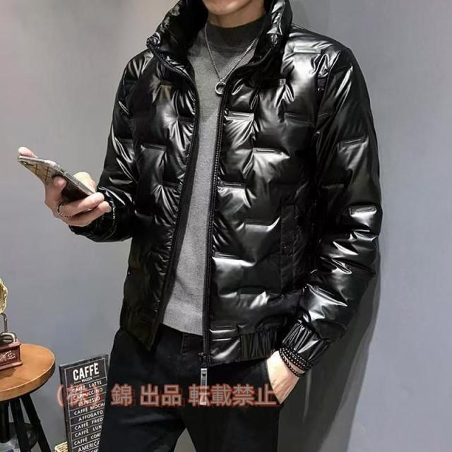 ダウンジャケットメンズ中綿コートジップアップツヤありジャケット軽量あったかライトダウンフェザーコートおしゃれアウター株式会社錦防寒保温秋冬お洒落
