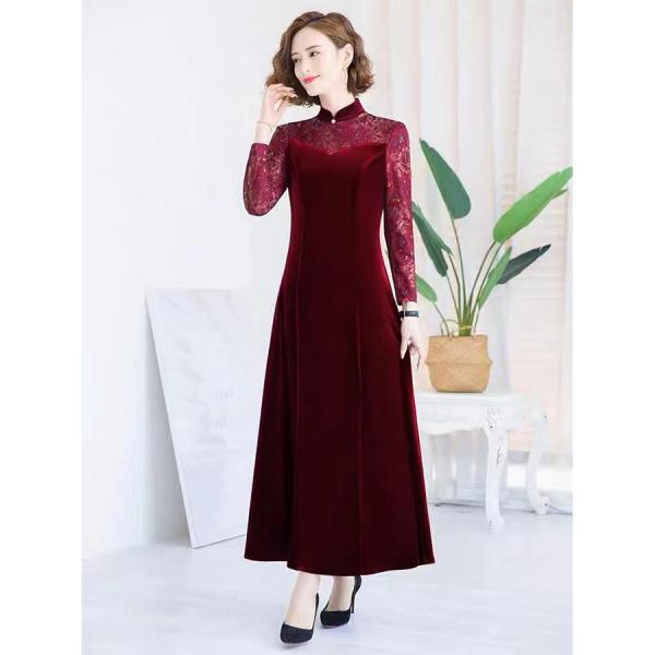 ベロア チャイナ風 結婚式ワンピース フォーマルドレス お食事会 両親 株式会社錦 顔合わせ服装40代50代60代70代 お見合い 母親 叔母 祖母 姪 ぼっちゃり ベロア チャイナ風 結婚式ワンピース フォーマルドレス お食事会 両親